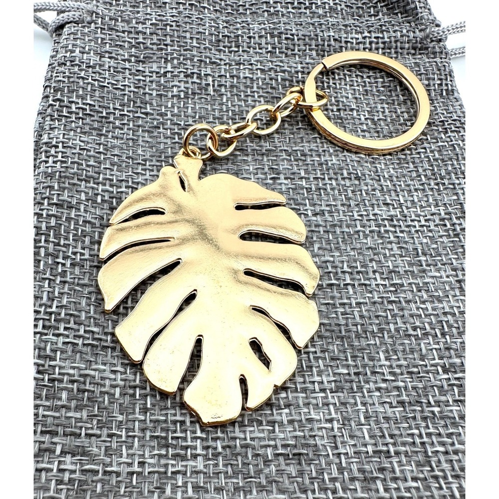 Monstera Palm Leaf Keychain Tropical Green Enamel‎ NEW Purse Charm - Picture 3 of 4